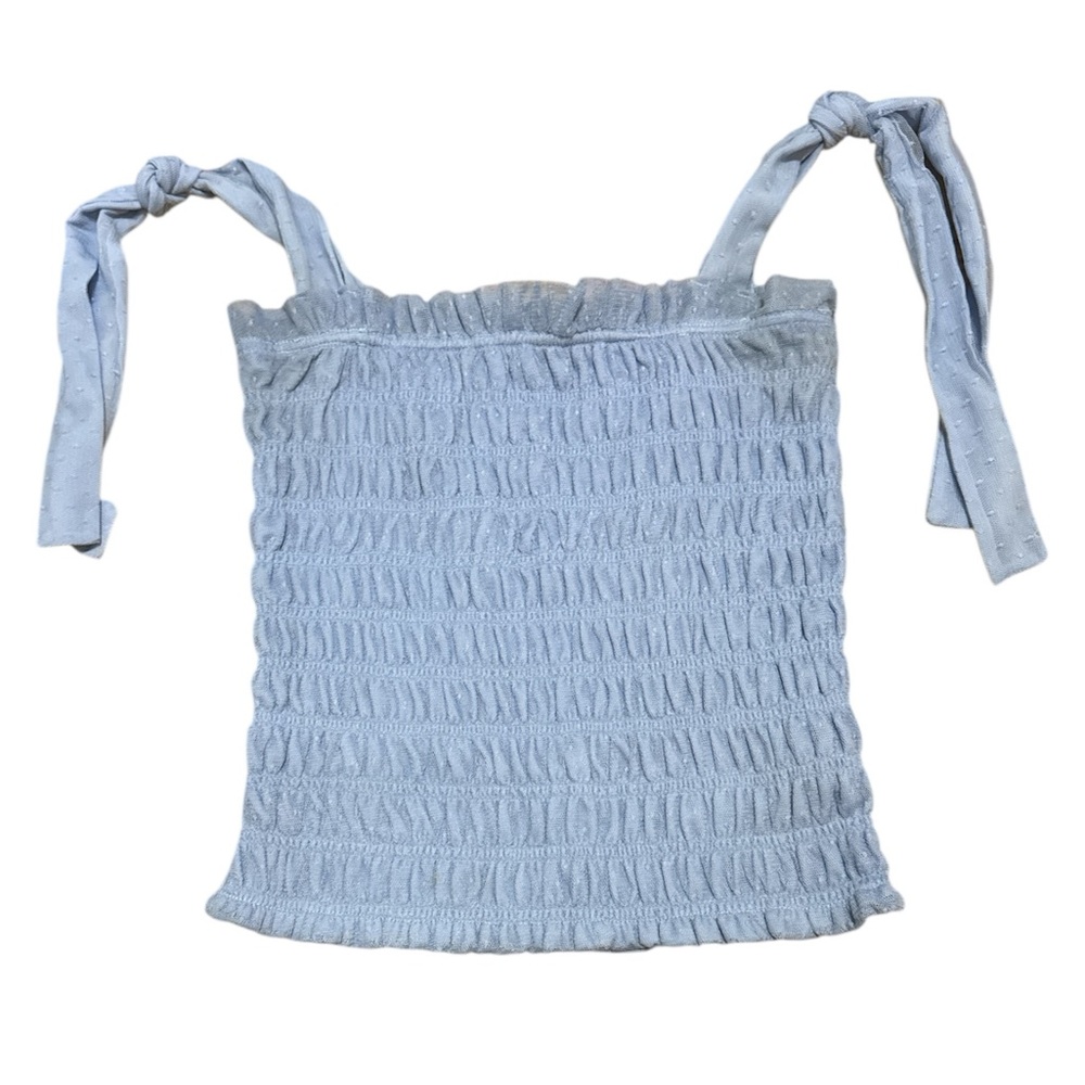 S Anthropologie Blue Smocked Tie Front Tank Top